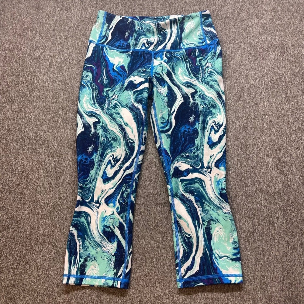 Patagonia Women's Size S Blue Green Marbled Capri‎ Leggings Activewear
